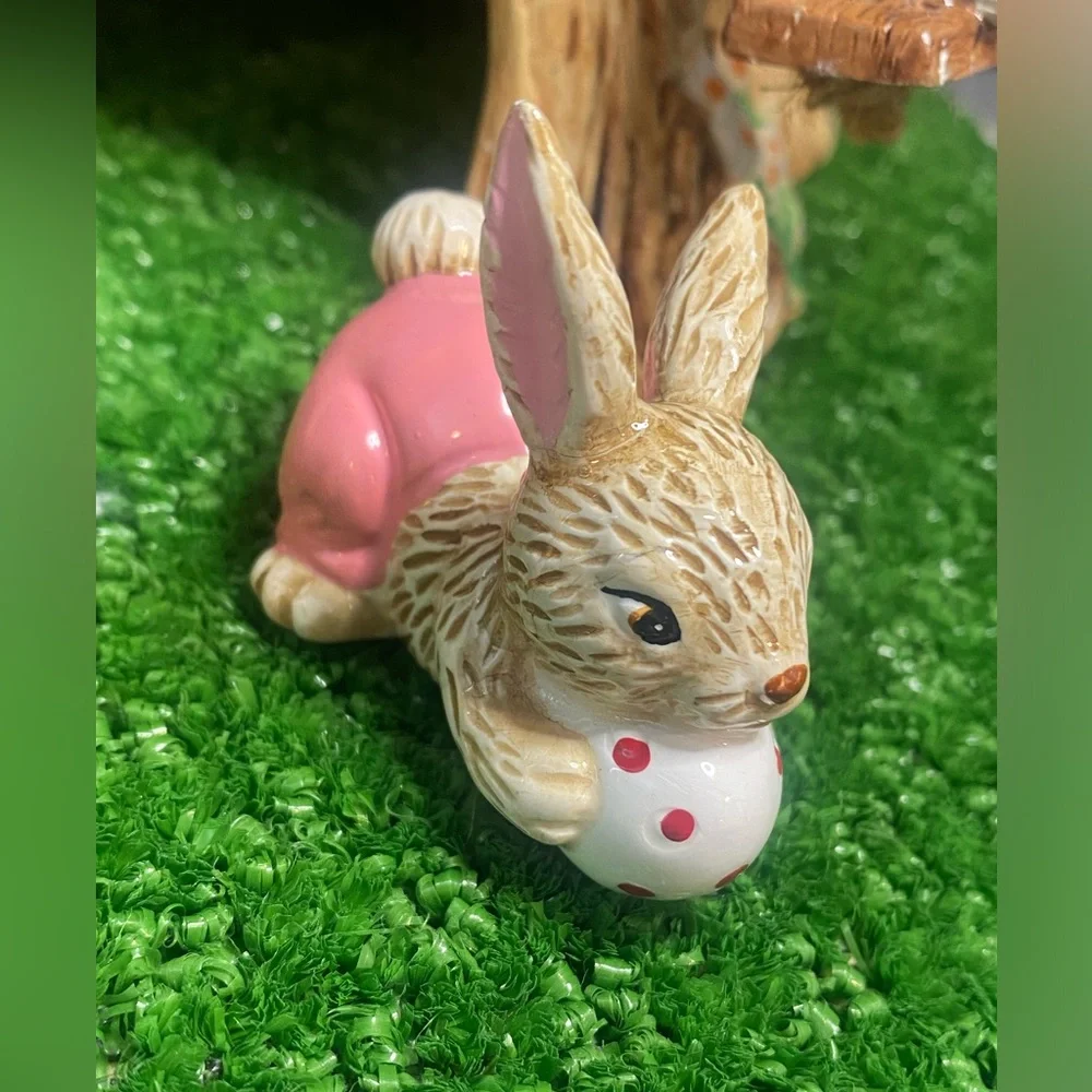 Vintage Whimsical Ceramic Bunny Tree‎ House Figurine Set